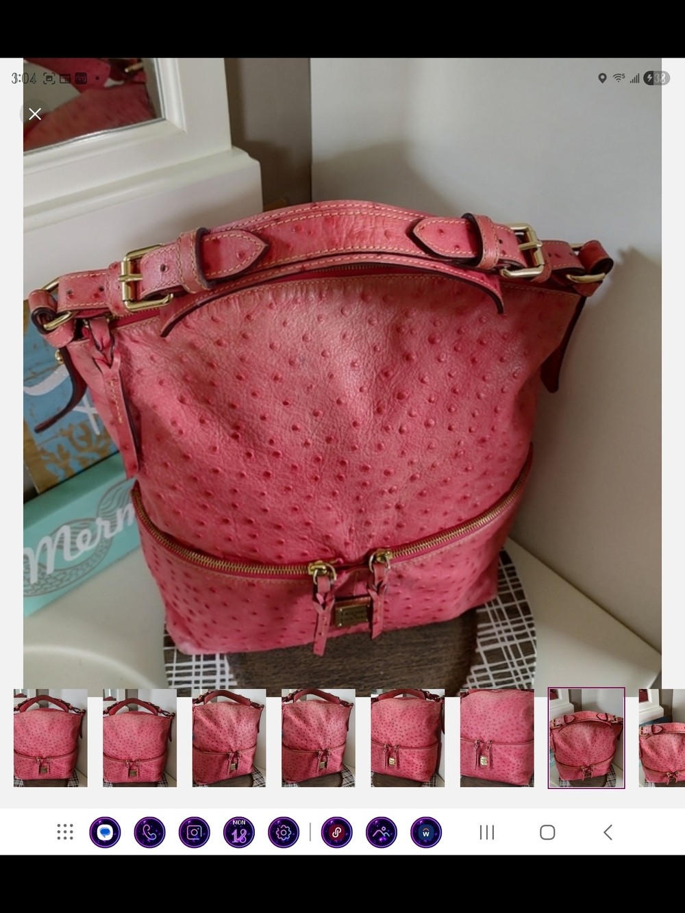 Dooney & Bourke Pink Ostrich-Textured Leather Bag - Picture 2 of 12